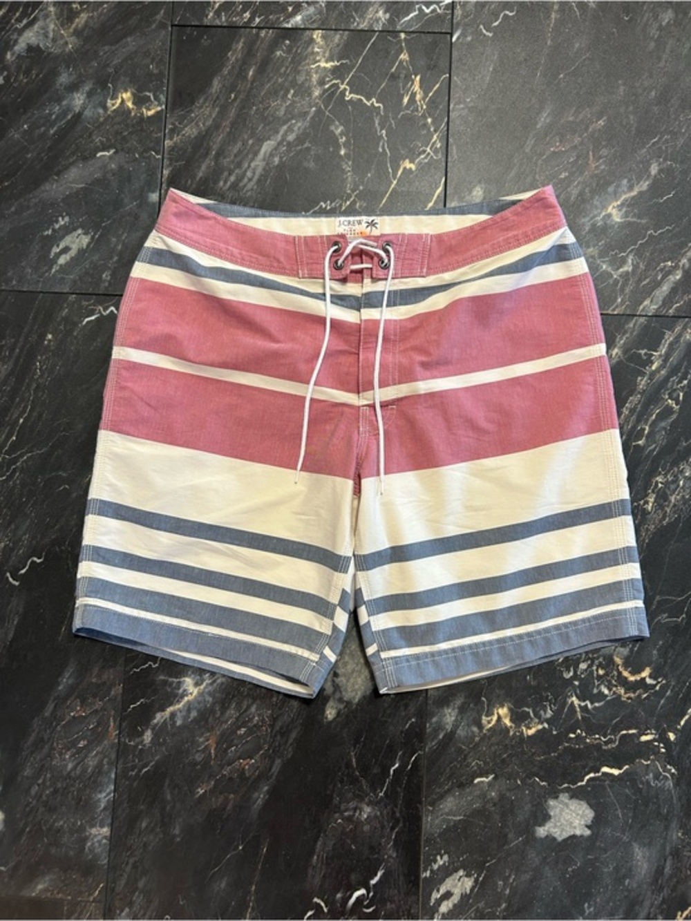 J. Crew Striped Pink, White & Blue Men's Swim Board Shorts